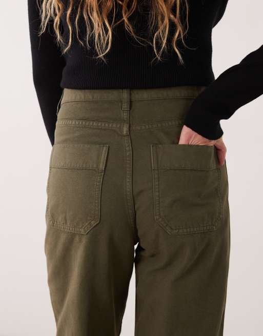 ARKET pantaloni barrel fit in tela color kaki, 5 di 5