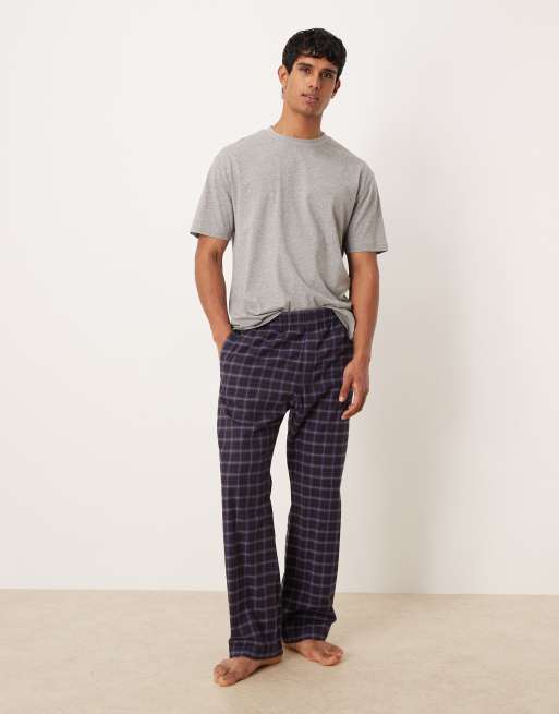 ARKET - Pantaloni del pigiama in flanella di puro cotone blu navy a quadri, 2 di 4