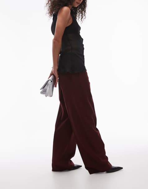 ARKET - Pantaloni dritti elasticizzati in misto lana bordeaux con cuciture piatte - view 1
