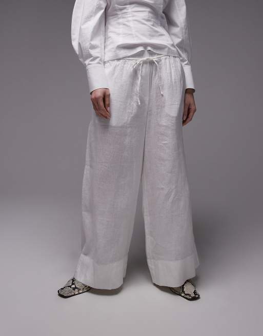 ARKET - Pantaloni in lino bianchi con coulisse in vita, 2 di 5