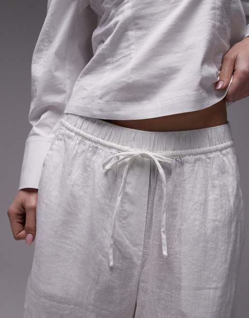 ARKET - Pantaloni in lino bianchi con coulisse in vita, 4 di 5