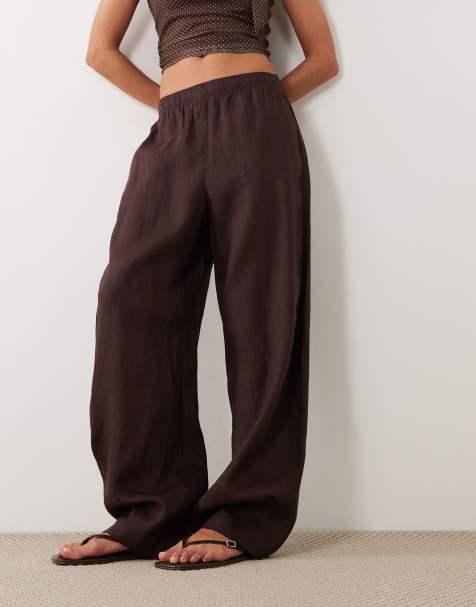 ARKET - Pantaloni in lino marrone cioccolato con gamba cilindrica - view 1