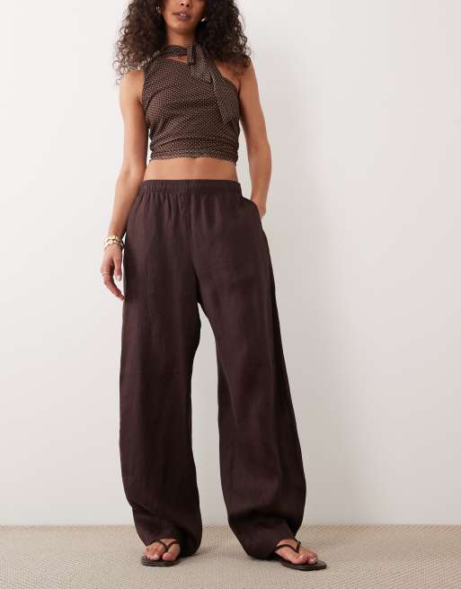 ARKET - Pantaloni in lino marrone cioccolato con gamba cilindrica, 2 di 5