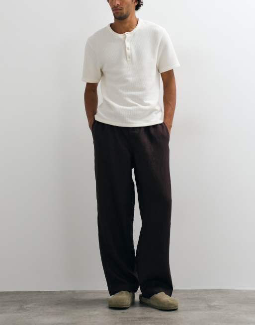 ARKET pantaloni in puro lino marrone cioccolato, 2 di 5