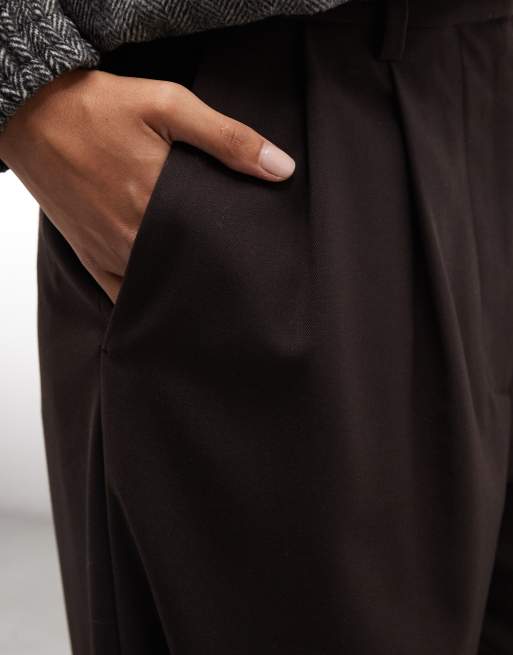 ARKET pantaloni sartoriali dritti in lana stretch marrone scuro, 4 di 5