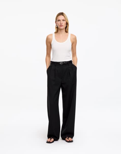 ARKET pantaloni sartoriali dritti in lana stretch neri - view 1