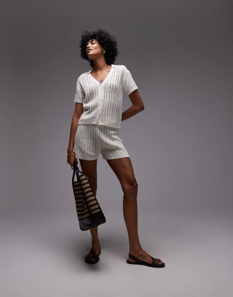 ARKET paper knit beach shirt and shorts set in off white - view 1