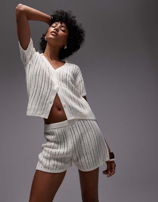 ARKET paper knit beach shorts in off white, 2 of 5