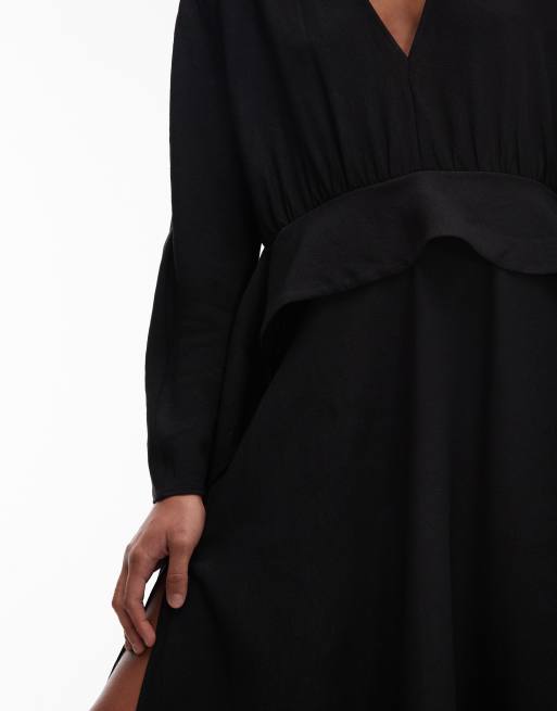 ARKET peplum maxi dress with wide sleeves in black, 3 of 4