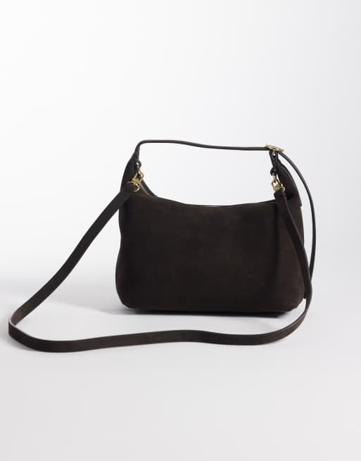 ARKET - Petit cabas en cuir et daim véritables avec bandoulière amovible - Marron foncé, 4 de 4