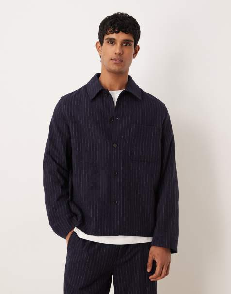 ARKET pinstriped wool mix collared jacket in navy - part of a set - view 1