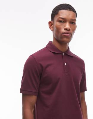 pique jersey short sleeve polo shirt in burgundy-Red