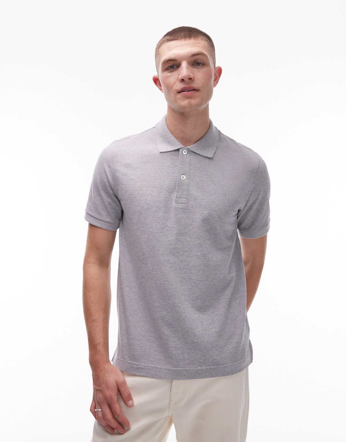 ARKET pique jersey short sleeve polo shirt in  grey melange