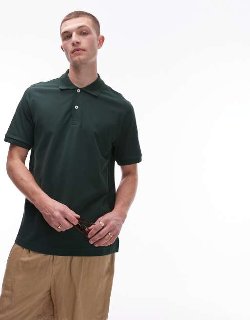 ARKET pique jersey short sleeve polo shirt in khaki green