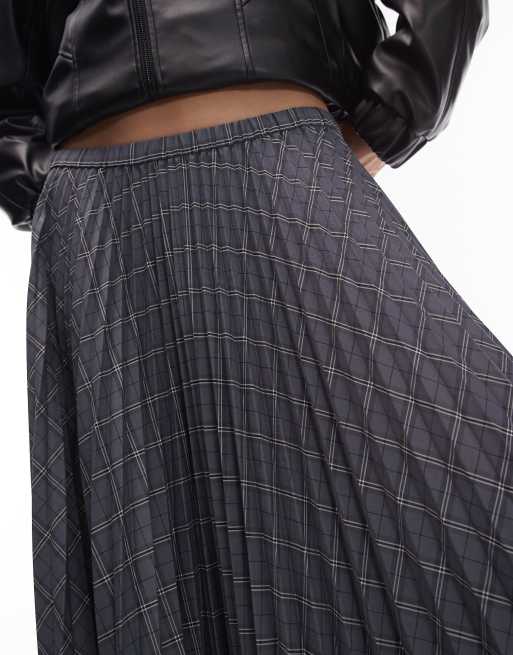 ARKET pleated volume midi skirt in grey check | ASOS