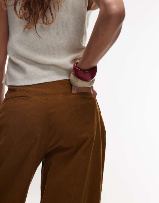 ARKET pleated wide leg cord pants with tailored waistband in light brown