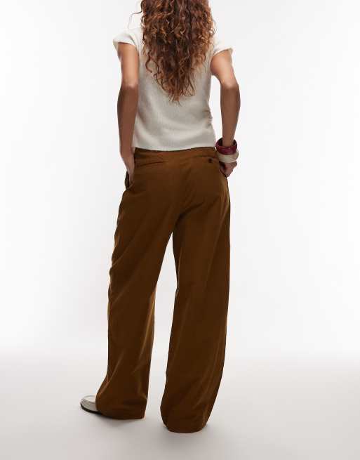 ARKET pleated wide leg cord pants with tailored waistband in light brown