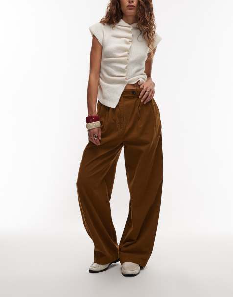 ARKET pleated wide leg cord trousers with tailored waistband  in light brown - view 1