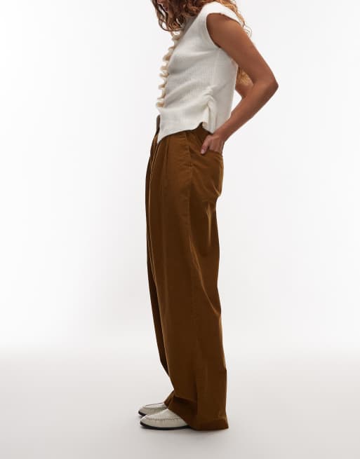 ARKET pleated wide leg cord trousers with tailored waistband  in light brown, 5 of 5