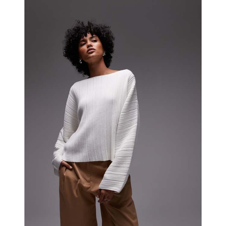 ARKET plisse knit top with open tie back in off white | ASOS