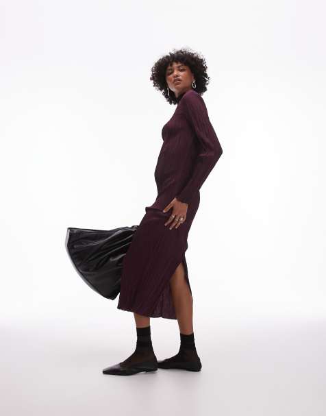 ARKET plisse maxi dress in burgundy - view 1