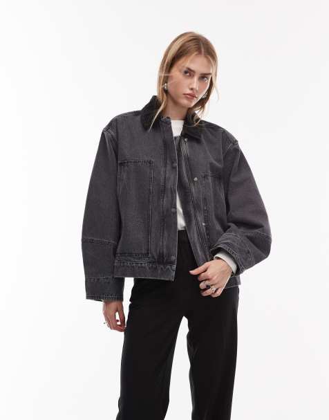 ARKET canvas barn jacket in washed black with contrast cord collar