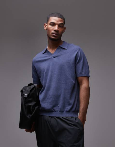 ARKET - Polo a maniche corte blu navy in maglia di lino e cotone - view 1