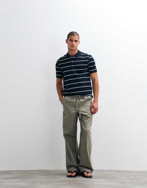 ARKET - Polo a maniche corte in puro cotone blu navy a righe, 2 di 5
