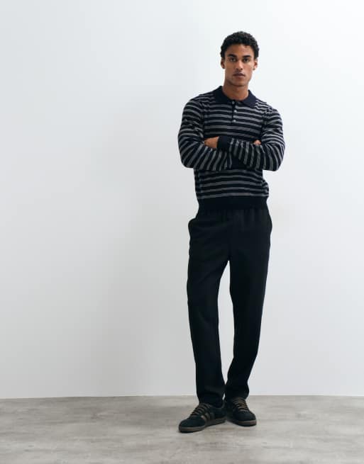 ARKET polo a maniche lunghe in pura lana merino a righe navy, 3 di 5