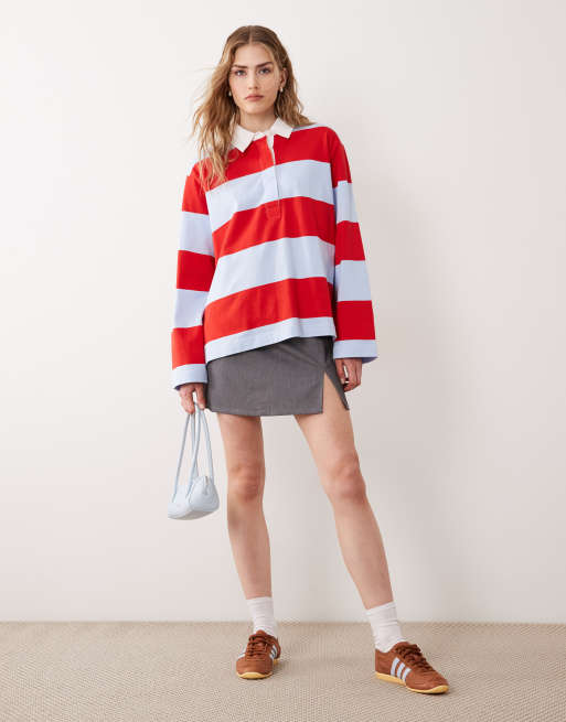 ARKET - Polo a maniche lunghe stile rugby blu e rossa a righe, 2 di 4