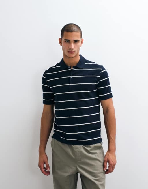 ARKET - Polo azul marino a rayas de manga corta de algodón puro, 4 de 5