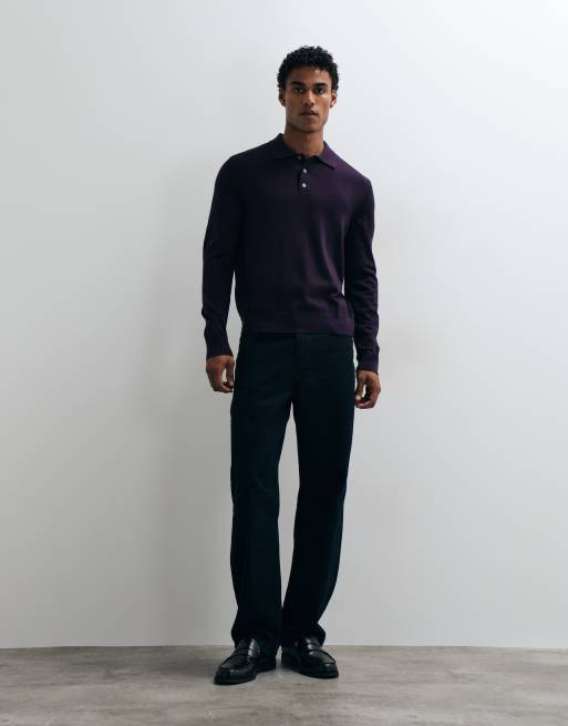 ARKET - polo de punto de lana merino en morado oscuro, 2 de 5