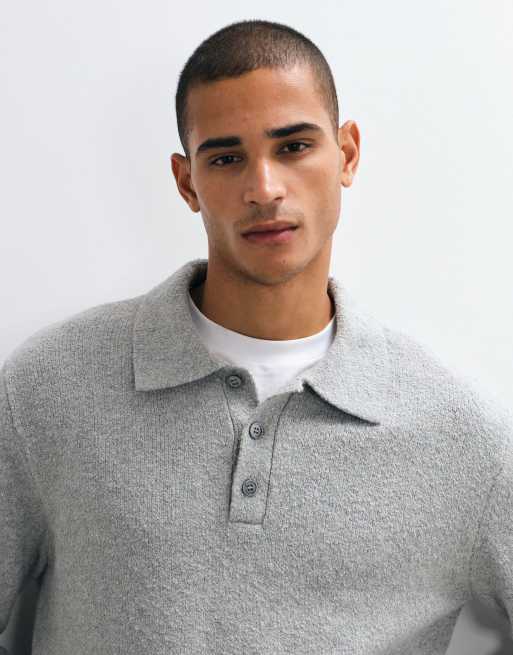 ARKET polo en maille majoritaire en coton à manches longues bleu gris, 2 de 5