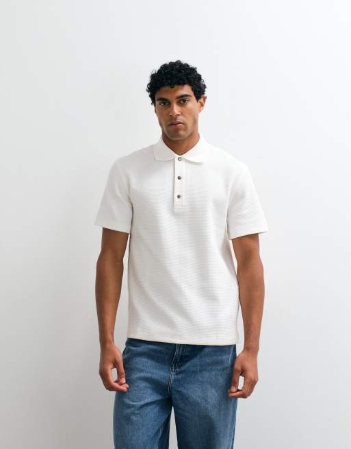 ARKET - Polo gaufré à manches courtes en coton majoritaire - Blanc cassé, 3 de 5