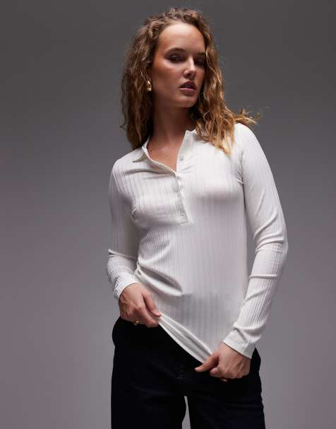 ARKET - Polo in jersey elasticizzato a coste bianca a maniche lunghe - view 1