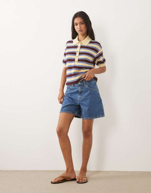 ARKET - Polo in maglia di puro cotone giallo burro squadrata, 2 di 4