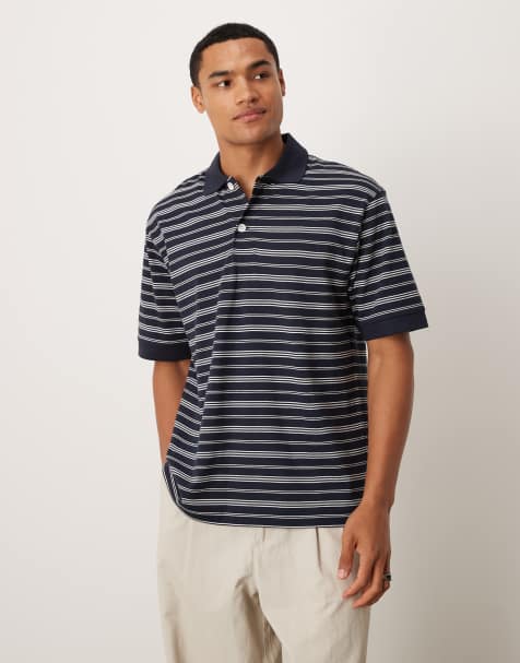 ARKET - Polo rayé en jersey à manches courtes en pur coton - Bleu - view 1