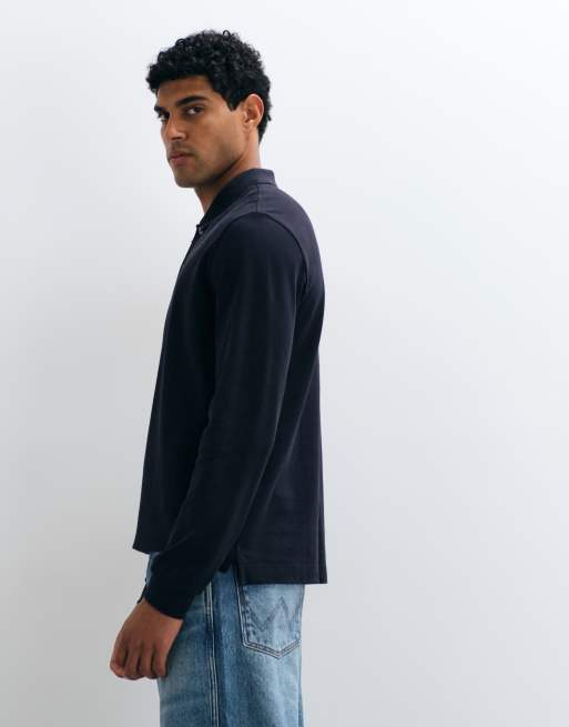ARKET poloshirt van puur katoen met lange mouwen in donkerblauw, 4 van 5
