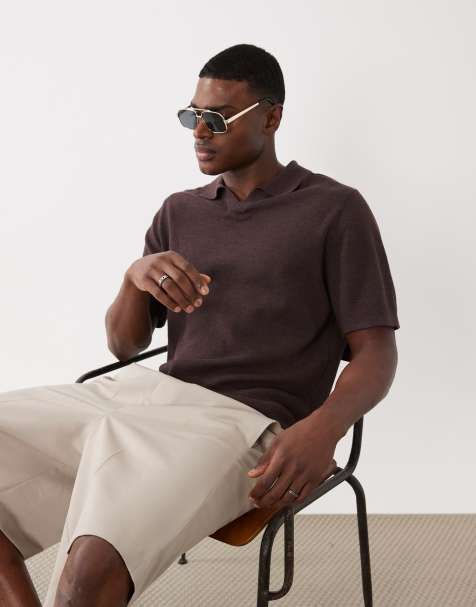 ARKET - Poloshirt van zachte linnenmix met korte mouwen in bruin - view 1
