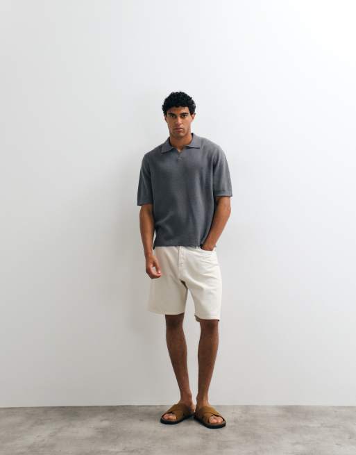 ARKET - Poloshirt van zachte linnenmix met korte mouwen in donkergrijs, 4 van 5