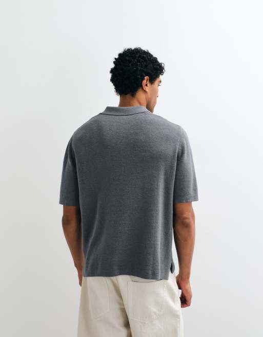 ARKET - Poloshirt van zachte linnenmix met korte mouwen in donkergrijs, 5 van 5