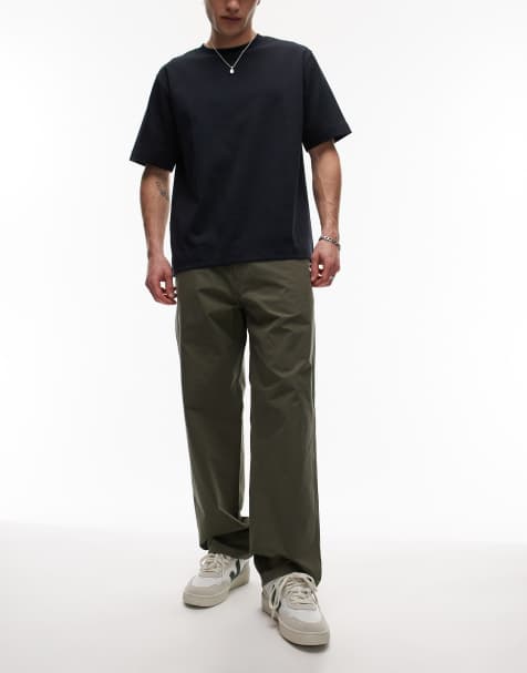 ARKET heavy poplin trouser with button front in khaki