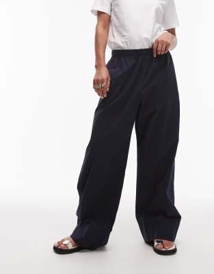 Arket Poplin Straight Leg Pants With Pull-on Waist In Black
