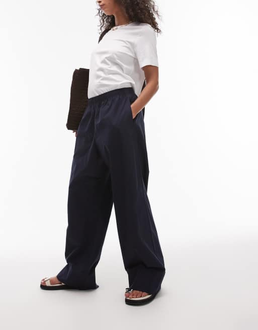 ARKET poplin straight leg pants with pull-on waist in navy, 2 of 5
