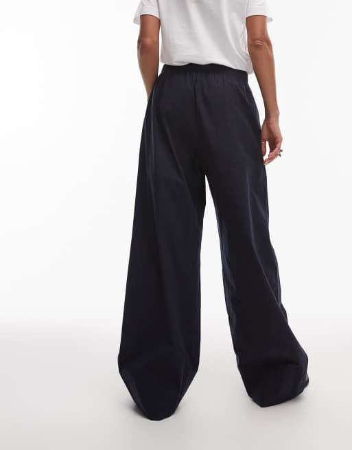 ARKET poplin straight leg pants with pull-on waist in navy, 4 of 5