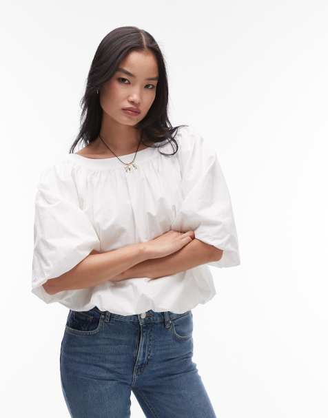ARKET poplin top with bubble hem in white - view 1