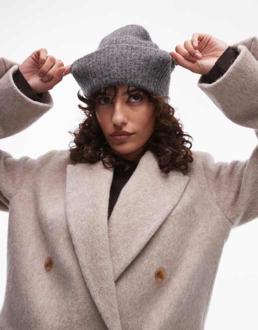 ARKET premium alpaca blend double fold beanie hat in gray, 3 of 3