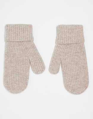 Arket premium alpaca blend rib mittens in beige melange