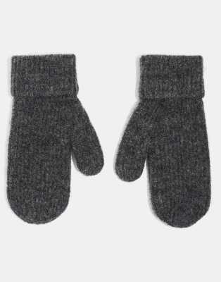 premium alpaca blend ribbed mittens in gray-Blue