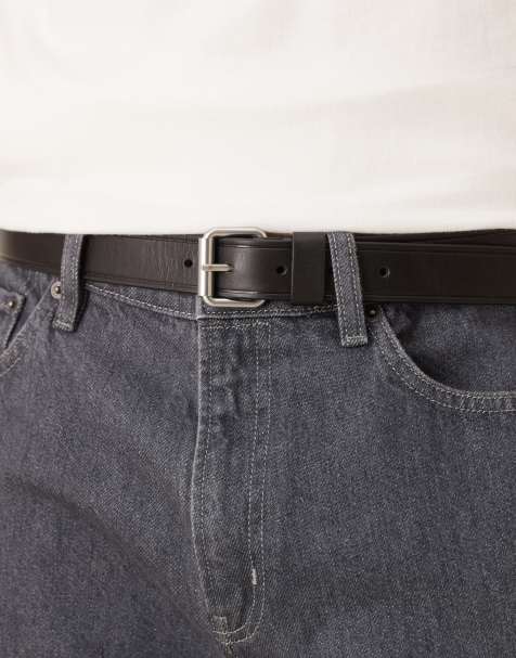 ARKET premium classic leather belt with silver buckle in black - view 1